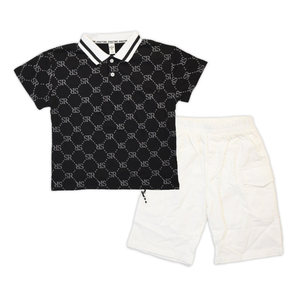 Baba Suit SR print Shirt with white Shorts